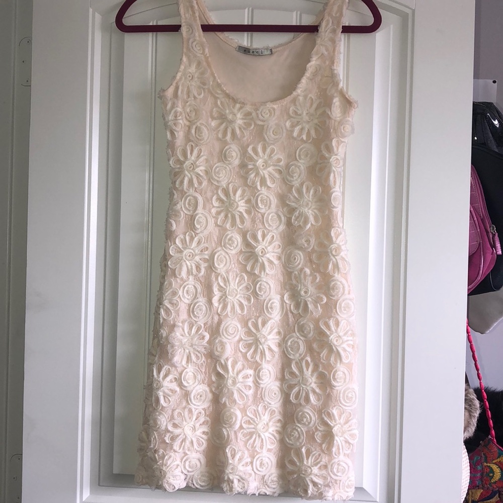 Unique white cream flower dress
